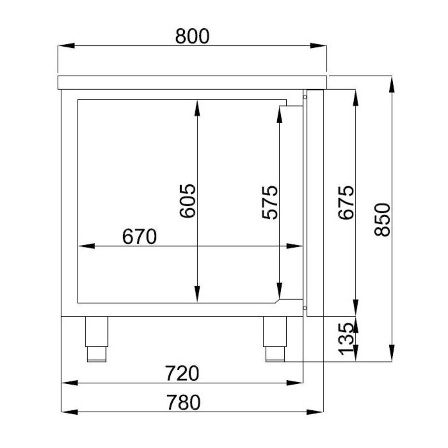 Baker's refrigerated workbench with 2 doors | Stainless steel | 380L | 1550x800x850 mm