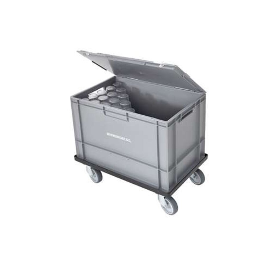 Kunststof krat voor hardcups 76 liter met deksel 600 x 400 x 400 mm