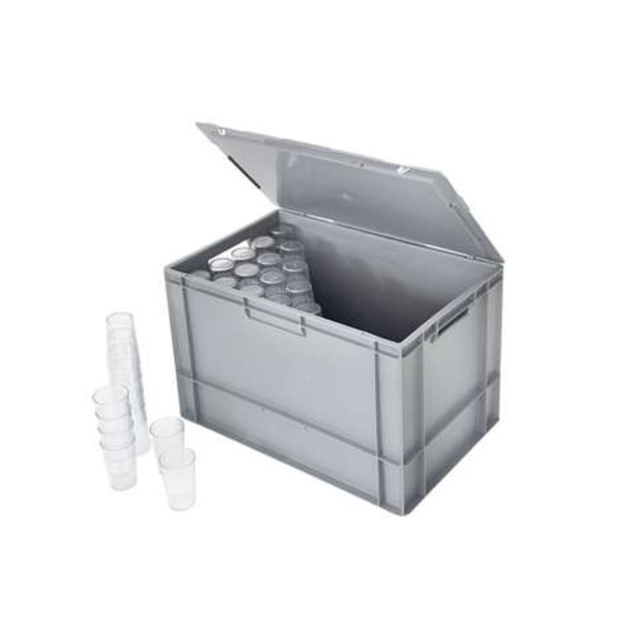Kunststof krat voor hardcups 76 liter met deksel 600 x 400 x 400 mm