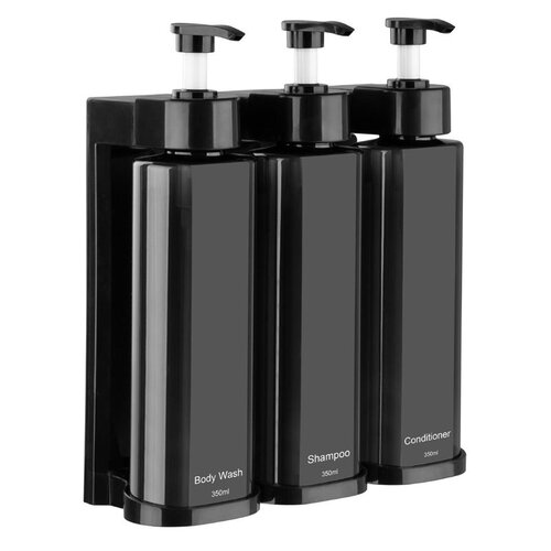  HorecaTraders Distributeur de douche à triple pompe | Fixation murale | 22,9 (h) x 22,2 (l) x 8 (p) cm 