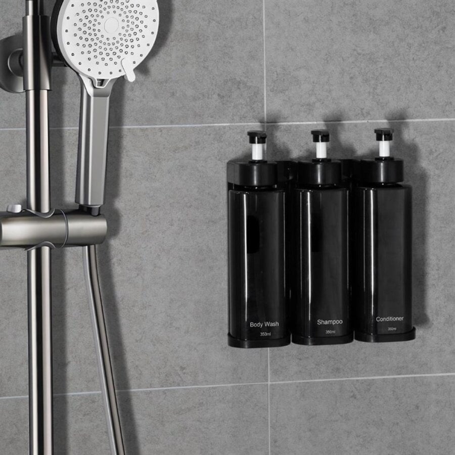 Drievoudige Douchepompdispenser | Wandmontage | 22,9(h) x 22,2(b) x 8(d)cm