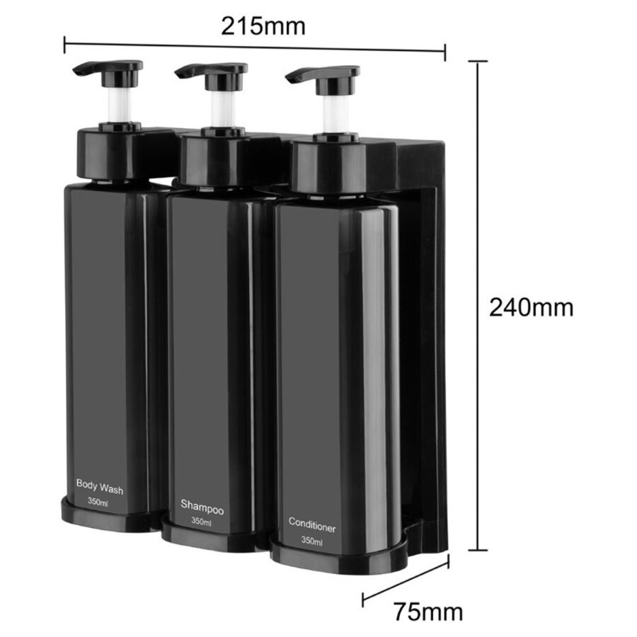 Distributeur de douche à triple pompe | Fixation murale | 22,9 (h) x 22,2 (l) x 8 (p) cm