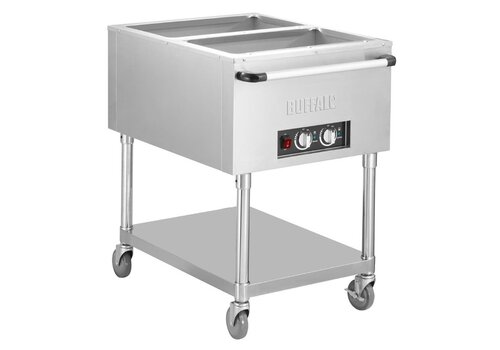  HorecaTraders Mobiler Bain-Marie-Wagen | Edelstahl | 2 x 1/1 GN | 5,5 (H) x 75 (T) cm 