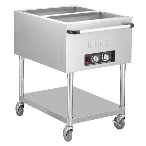  HorecaTraders Mobiler Bain-Marie-Wagen | Edelstahl | 2 x 1/1 GN | 5,5 (H) x 75 (T) cm 