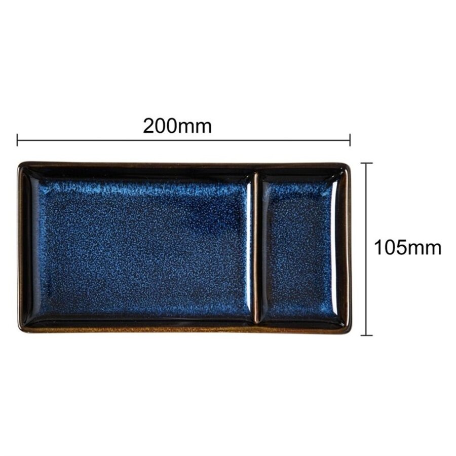 Assiettes rectangulaires à trempette | Bleu nuit | 2,2 cm (h) x 10,5 cm (l) x 20,4 cm (l) | Lot de 6