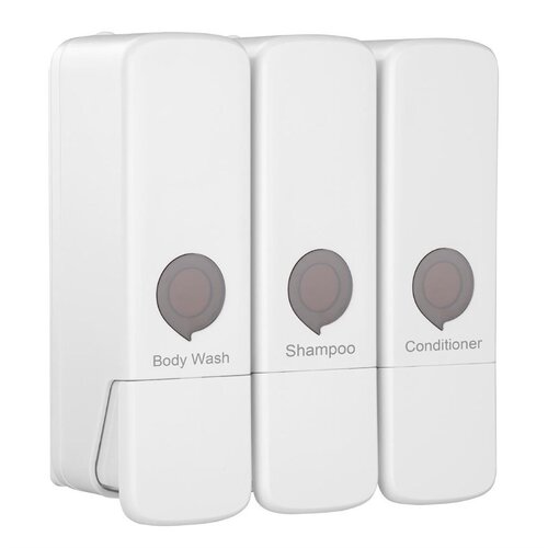  HorecaTraders Triple Shower Dispenser | White | Wall Mount | 22.7(h) x 21.3(w) x 9.4(d)cm 