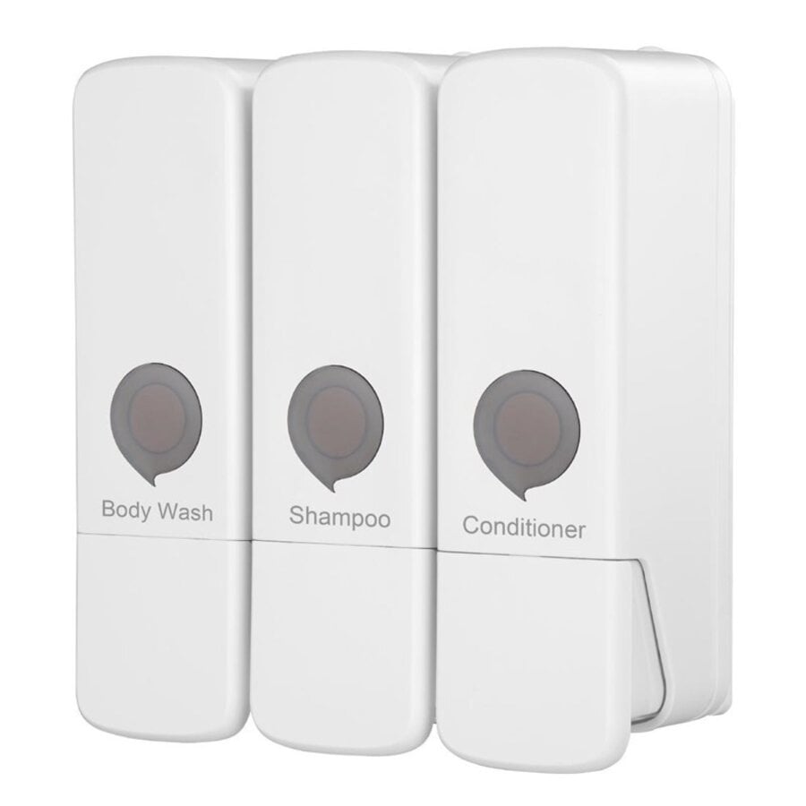 Drievoudige Douchedispenser | Wit | Wandmontage | 22,7(h) x 21,3(b) x 9,4(d)cm