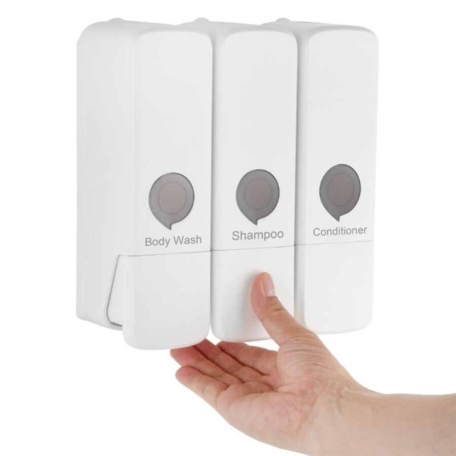 Drievoudige Douchedispenser | Wit | Wandmontage | 22,7(h) x 21,3(b) x 9,4(d)cm