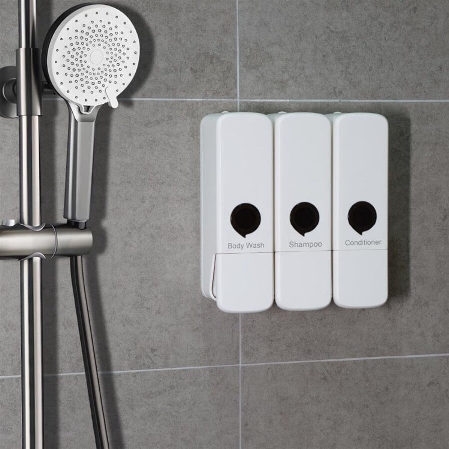 Triple Shower Dispenser | White | Wall Mount | 22.7(h) x 21.3(w) x 9.4(d)cm