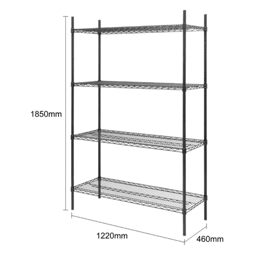 Stellingkast | 4 Legborden | Zwart | 1830x1220x460mm