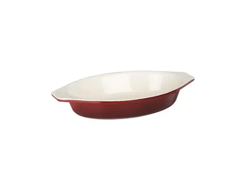  HorecaTraders Plat à gratin ovale en fonte rouge 0,65 L – Compatible four et induction 