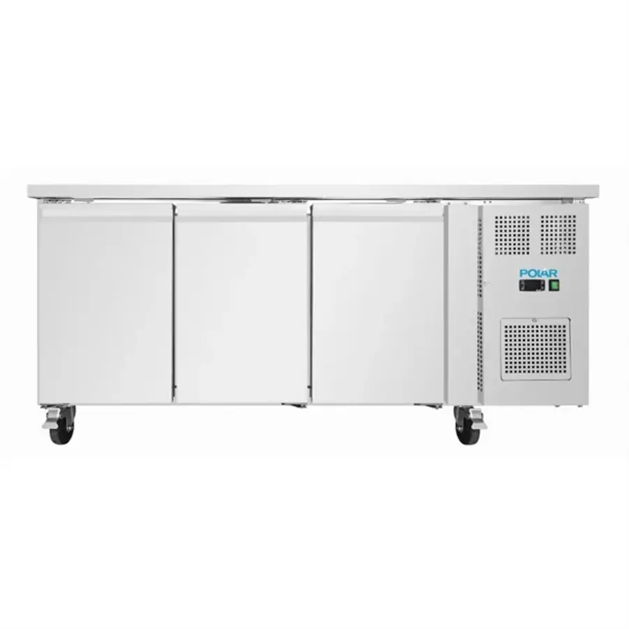 Établi réfrigéré professionnel 3 portes 231 L – Acier inoxydable – Modèle étroit