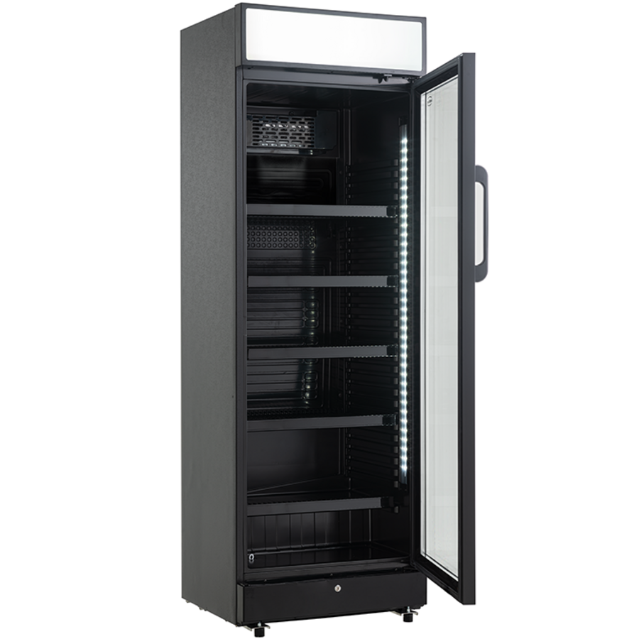 Beverage Refrigerator 1 Glass Door Black 400L with Light Box & LED Lighting