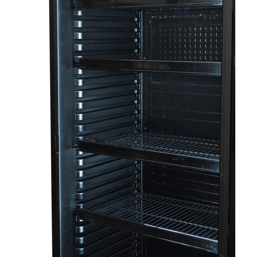 Getränkekühlschrank mit einer Glastür, schwarz, 400 l, mit Leuchtkasten und LED-Beleuchtung
