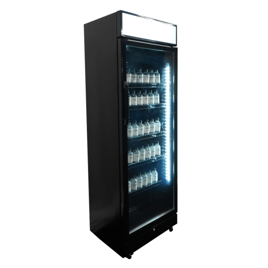 Beverage Refrigerator 1 Glass Door Black 400L with Light Box & LED Lighting
