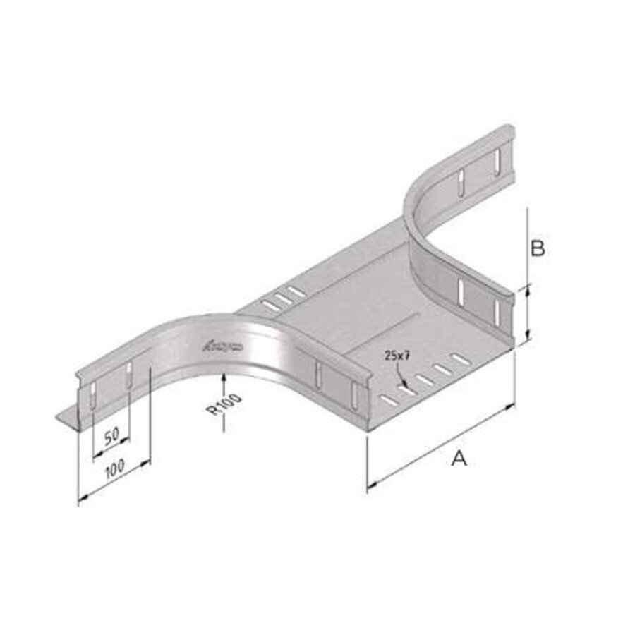 Kabelbaan aftakstuk 60 x 100 mm Sendzimir – kabelgoot T-stuk