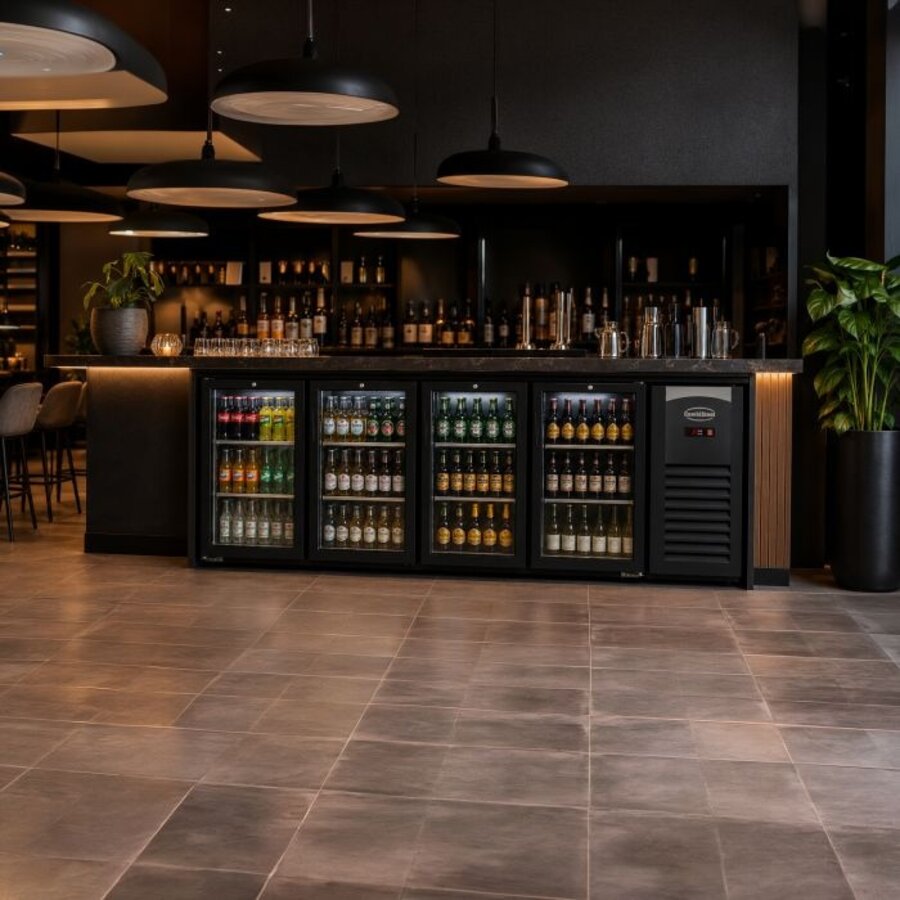 Bar Cooler - 4 Glass Doors - 636 Liters - Black with LED Lighting - 2542x520x860 mm