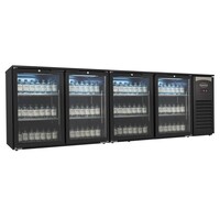 Bar Cooler - 4 Glass Doors - 636 Liters - Black with LED Lighting - 2542x520x860 mm