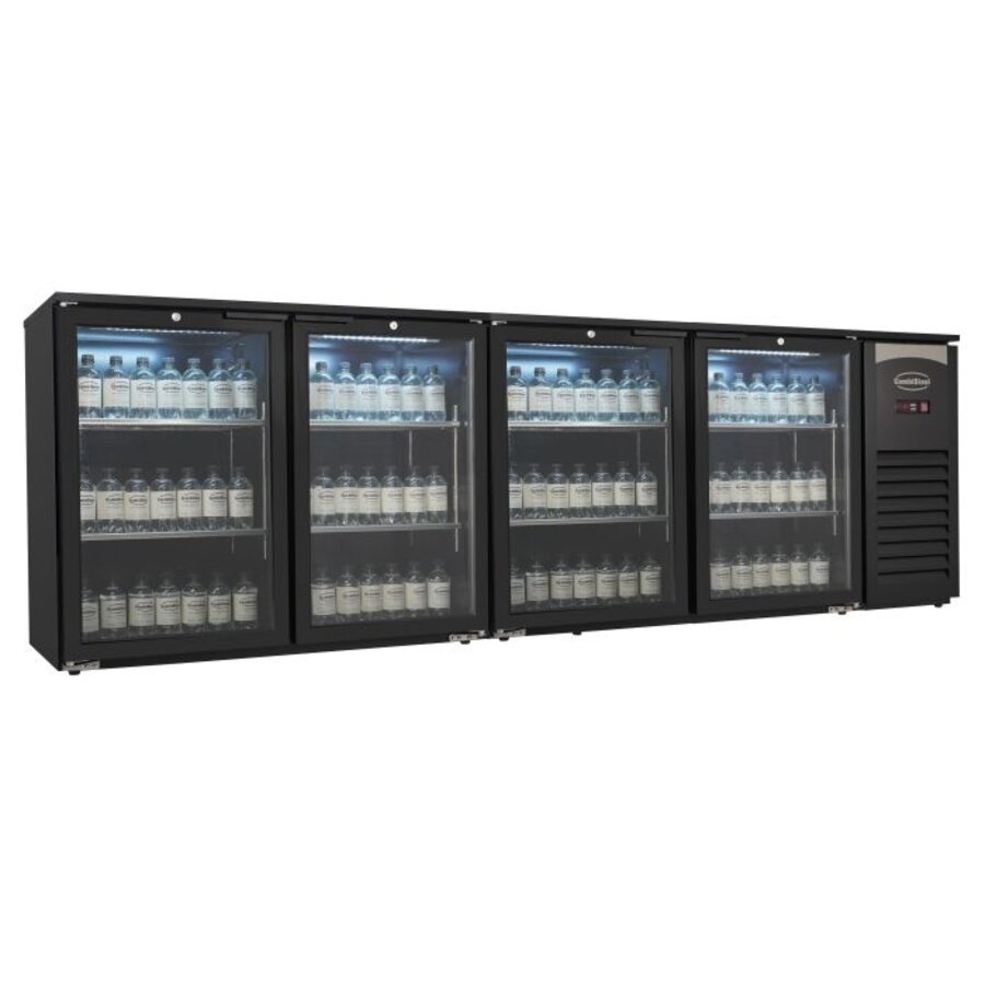 Bar Cooler - 4 Glass Doors - 636 Liters - Black with LED Lighting - 2542x520x860 mm