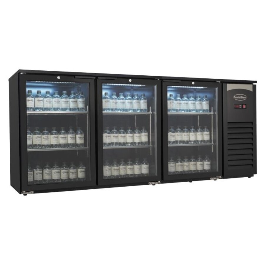 Bar Cooler - 3 Glass Doors - 470 Liters - Black with LED Lighting - 1988x520x860 mm
