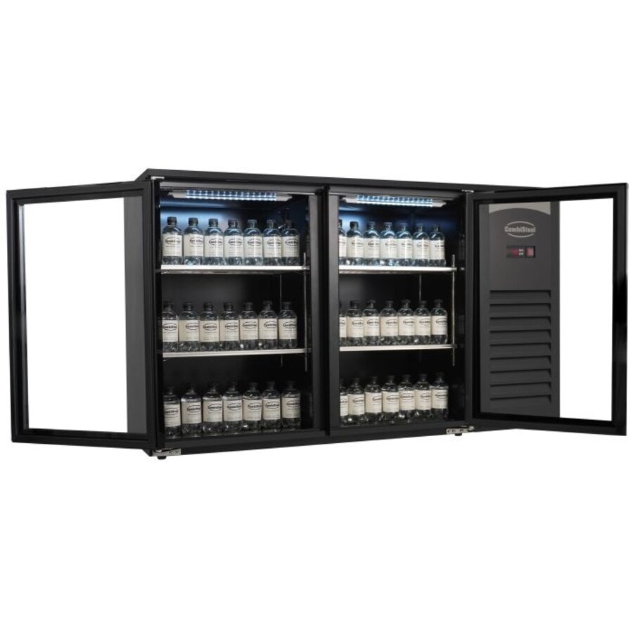 Réfrigérateur de bar - 2 portes vitrées - 305 litres - Noir avec éclairage LED - 1434 x 520 x 860 mm