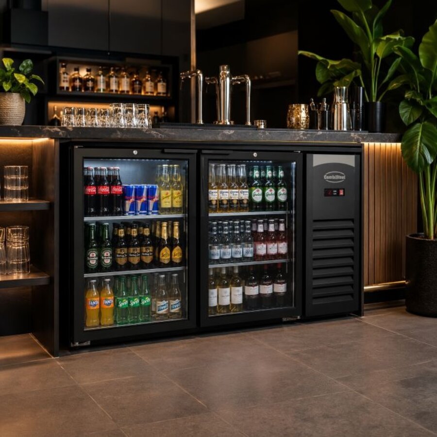 Réfrigérateur de bar - 2 portes vitrées - 305 litres - Noir avec éclairage LED - 1434 x 520 x 860 mm