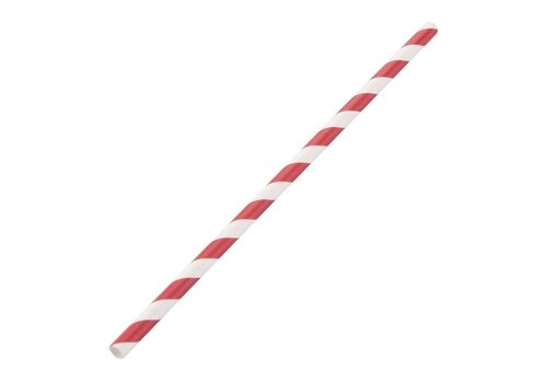  HorecaTraders Papierstrohhalme | Rot gestreift | 250 Stück | Kompostierbar 