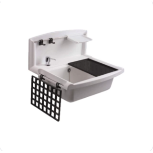  Sanit Uitstortgootsteen 550x450 mm wit – kunststof – met verhoogde rugwand en overloop 