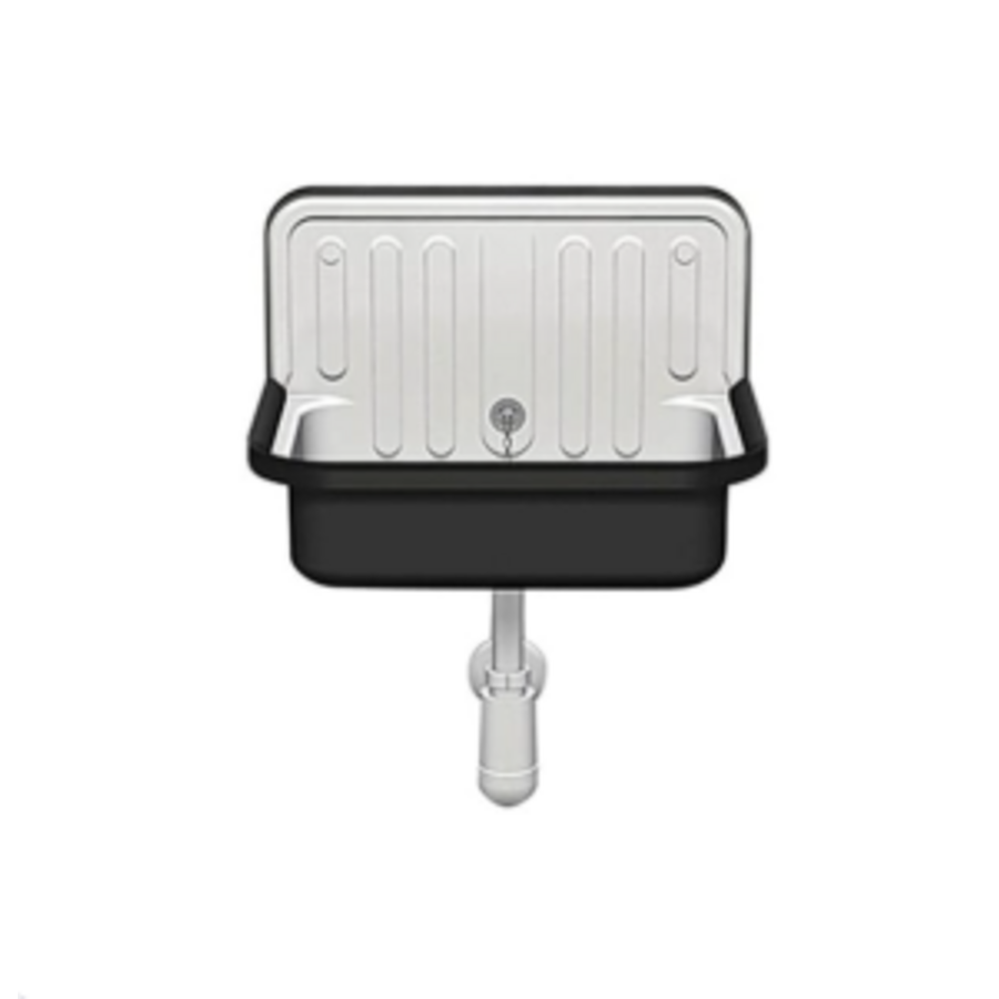 Évier utilitaire 510 x 365 x 360 mm bicolore noir – acier – avec dosseret surélevé et trop-plein