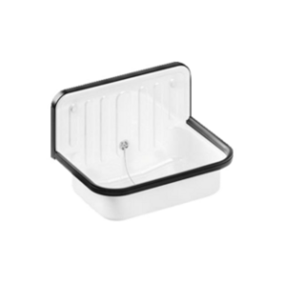 Évier utilitaire 510 x 330 x 165 mm blanc – acier – avec dosseret surélevé, rebord anti-débordement et trop-plein