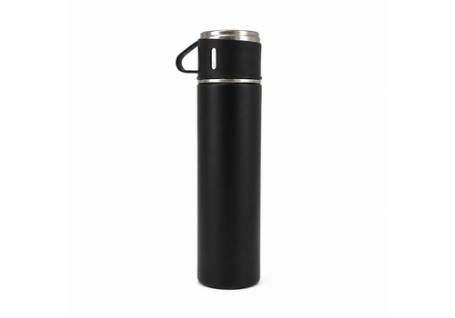  HorecaTraders Bouteille isotherme noire 0,5 litre – Ø8,4 x 32 cm – Avec gobelet (5 pièces) 