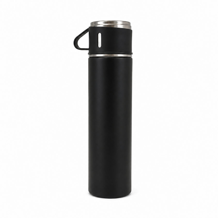 Thermosfles Zwart 0,5 Liter – Ø8,4 x 32 cm – Met Beker (5 stuks)