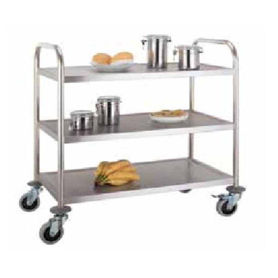 Stainless steel serving trolley with 3 shelves