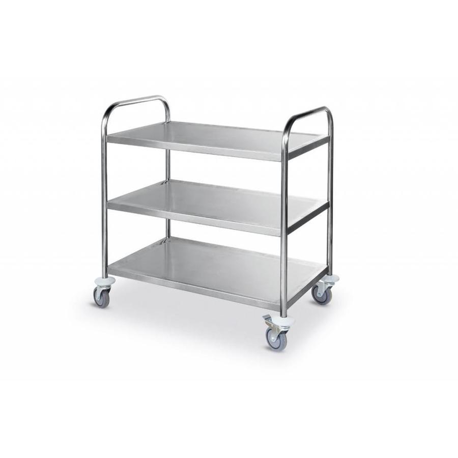 Chariot de service en acier inoxydable avec 3 étagères 94(h)x85x54cm