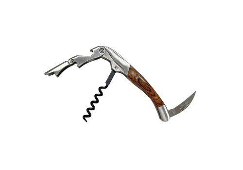  HorecaTraders Luxus-Korkenzieher mit Holzgriff, 2-stufigem Hebel und klappbarem Folienschneider – 120 x 30 x 16 mm 