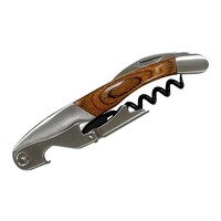 Deluxe corkscrew with wooden handle, 2-step lever and foldable foil cutter – 120 x 30 x 16 mm