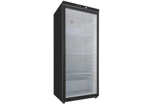  HorecaTraders Zwarte Koelkast 600 Liter met Glazen Deur en Ventilatorkoeling 