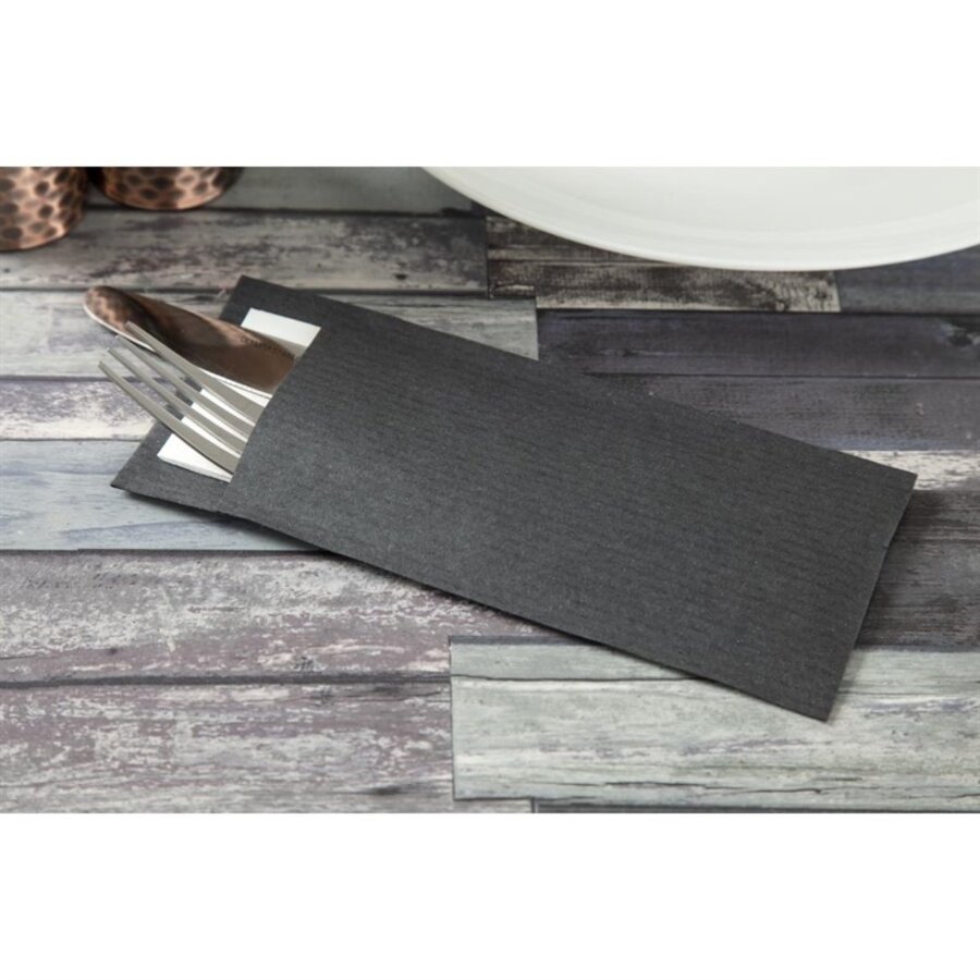 Black Cutlery Pouch with White Napkin – 500 Pieces – For Hospitality and Table Service