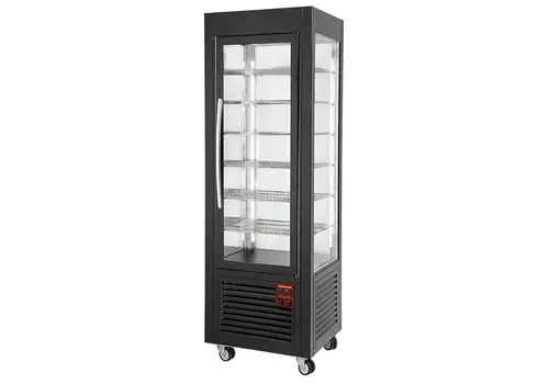  HorecaTraders Schwarze Gebäckvitrine, 360 Liter, mit 6 Ablagen – 600 x 630 x 1850 mm 