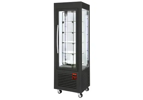  HorecaTraders Schwarze Gebäckvitrine, 360 Liter, mit 5 drehbaren Ablagen 