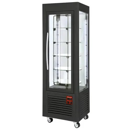  HorecaTraders Schwarze Gebäckvitrine, 360 Liter, mit 5 drehbaren Ablagen 