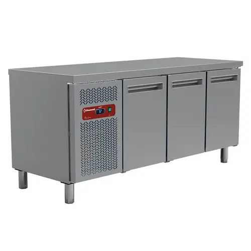  HorecaTraders Professionelle Kühlwerkbank – 405 Liter – 3 Türen – Edelstahl – 180 x 70 x 88–90 cm 