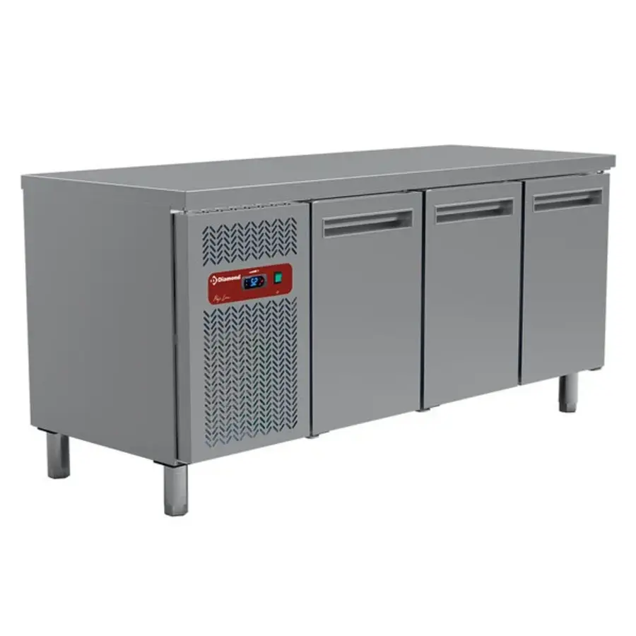Professionelle Kühlwerkbank – 405 Liter – 3 Türen – Edelstahl – 180 x 70 x 88–90 cm