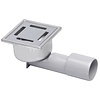 HorecaTraders Kompakter Edelstahl-Bodenablauf – 9,7 x 9,7 cm – AISI 304 – Seitlicher und unterer Anschluss Ø 4/5 cm