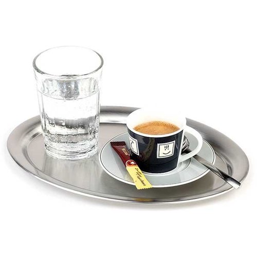  APS Kaffee-Serviertablett aus Edelstahl | gerollter Rand 