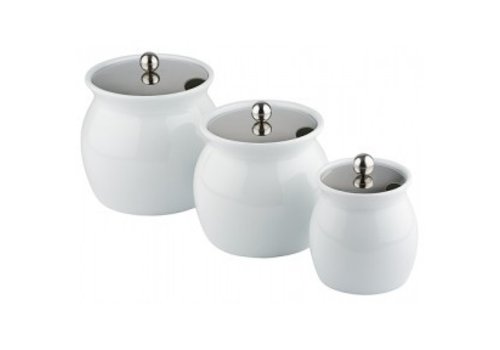  APS Porcelain Sauce Pot White with Stainless Steel Lid 13x13cm 