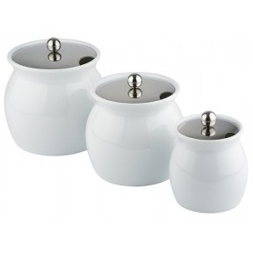  APS Porcelain Sauce Pot White with Stainless Steel Lid 13x13cm 