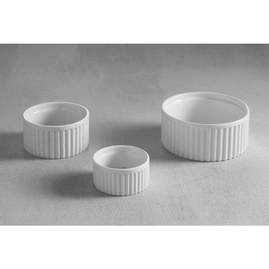 Weiße gerippte Auflaufform aus Porzellan 12 x 6 cm | 6 Stück