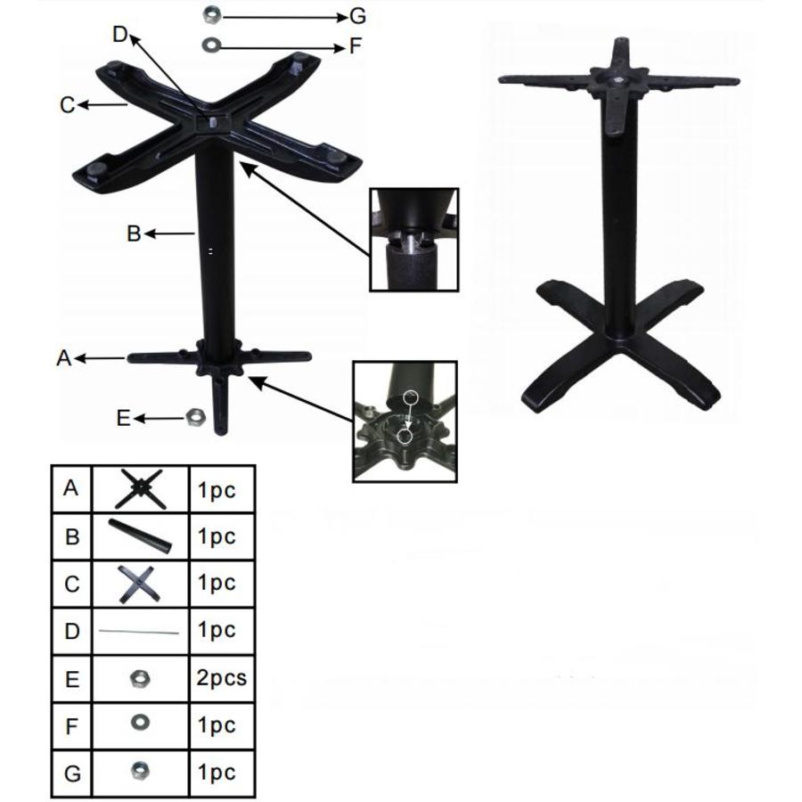Pieds de table tête en croix - hauteur 72 cm
