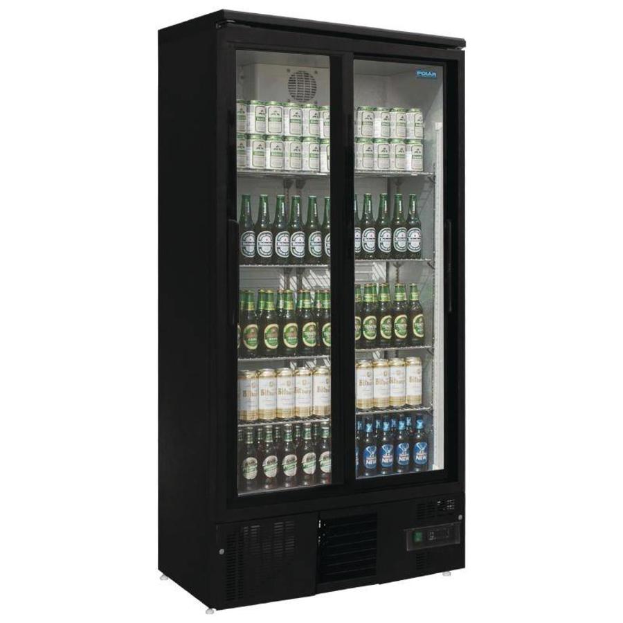 présentoir de bar avec doubles portes coulissantes